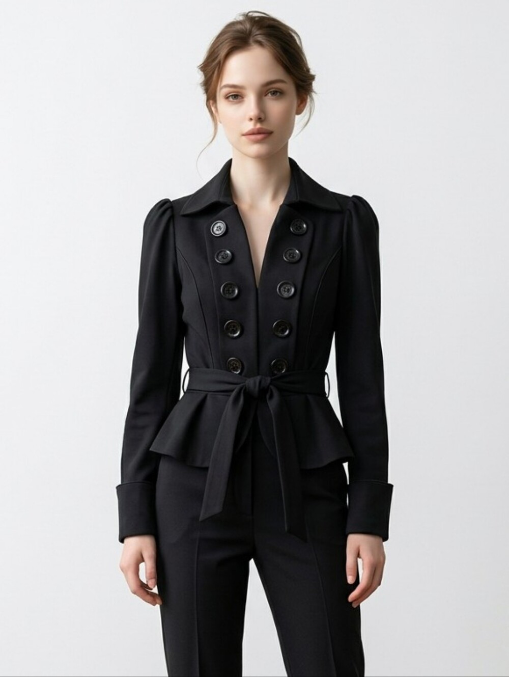 NWT Candie's Black Double-Breasted Peplum Tie Blazer Sz Medium